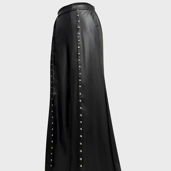Bling Rhinestones Studded Wide Leg Faux Leather Pants - Picture 5 of 7